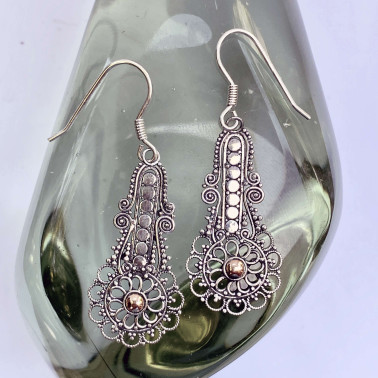 ER 12545-(HANDMADE 925 BALI SILVER FILIGREE EARRINGS WITH 18KT GOLD ACCENT)